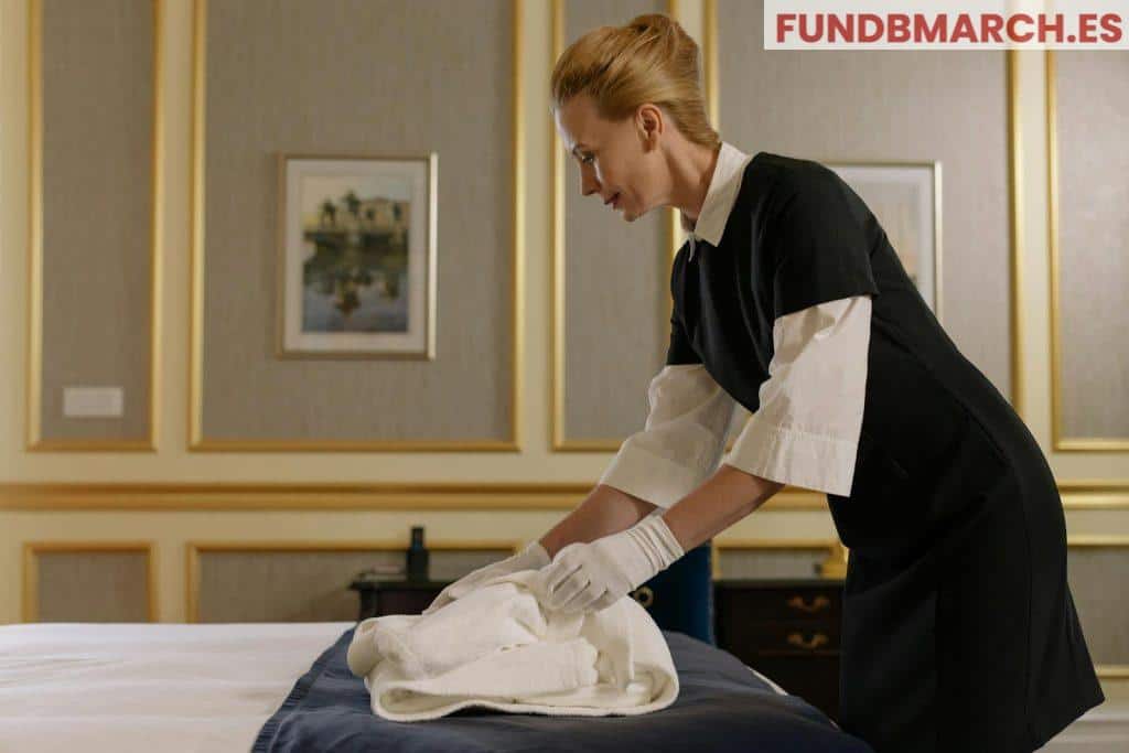 A Chambermaid Fixing a Towel in the Room